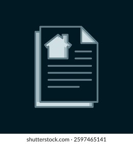 Line House contract icon isolated on black background. Contract creation service, document formation, application form composition. Flat filled outline style with shadow. Vector