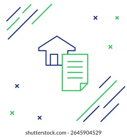 Icono del contrato de la casa de línea aislado en el fondo blanco. Servicio de creación de contratos, formación de documentos, composición de formularios de solicitud. Concepto de contorno colorido. Vector