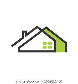 line house with ecological leaf logo designs