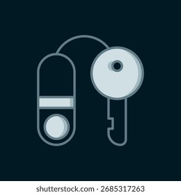 Casa de línea con el icono de la llave aislado en el fondo negro. El concepto de la casa llave en mano. Estilo de contorno relleno plano con sombra. Vector