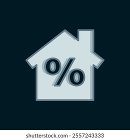 Line House with percant discount tag icon isolated on black background. Real estate home. Credit percentage symbol. Flat filled outline style with shadow. Vector