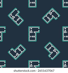 Linie Haus Plan Symbol einzeln nahtloses Muster auf schwarzem Hintergrund.  Vektorgrafik