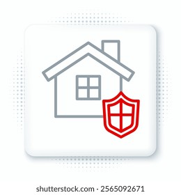 Line House with shield icon isolated on white background. Insurance concept. Security, safety, protection, protect concept. Colorful outline concept. Vector