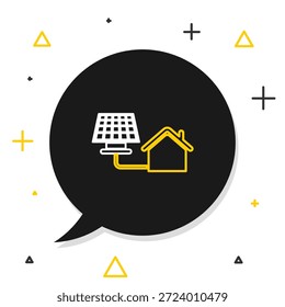 Casa de línea con el icono del panel solar aislado en el fondo blanco. Ecología, energía solar renovable. Casa respetuosa del medio ambiente. Protección del medio ambiente. Concepto de contorno colorido. Vector