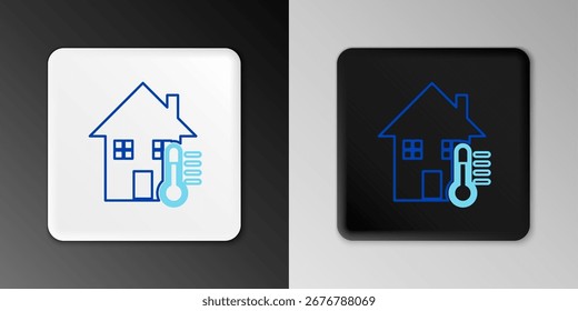 Line House temperature icon isolated on grey background. Thermometer icon. Colorful outline concept. Vector