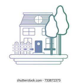 line house with windows and trees with grilled