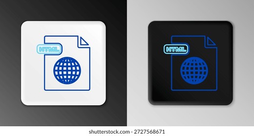 Documento de archivo HTML de línea. Descarga html icono de Botón aislado sobre fondo gris. Símbolo de archivo HTML. Símbolo de lenguaje de marcado. Concepto de contorno colorido. Vector