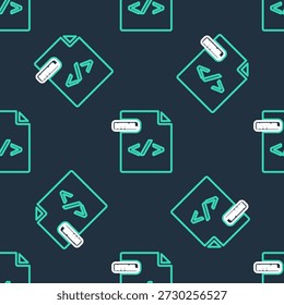 Line HTML file document. Download html button icon isolated seamless pattern on black background. HTML file symbol. Markup language symbol.  Vector