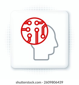 Line Human brain as digital circuit board icon isolated on white background. Human head outline with circuit lines inside. Colorful outline concept. Vector