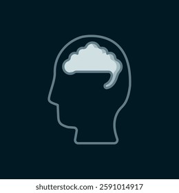 Line Human brain icon isolated on black background. Flat filled outline style with shadow. Vector