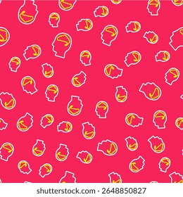 Line Human brain icon isolated seamless pattern on red background.  Vector