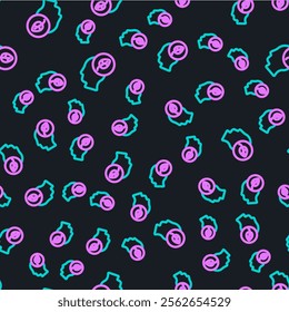 Line Human head with leaf inside icon isolated seamless pattern on black background.  Vector