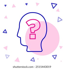 Line Human head with question mark icon isolated on white background. Colorful outline concept. Vector