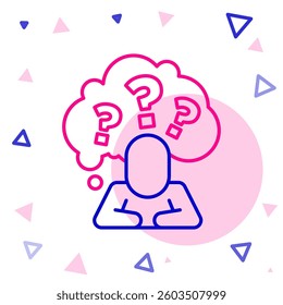 Line Human head with question mark icon isolated on white background. Colorful outline concept. Vector