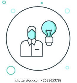 Line Human with lamp bulb icon isolated on white background. Concept of idea. Colorful outline concept. Vector