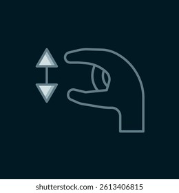 Line Human standing and showing the size of something with his hands icon isolated on black background. Approximate measurements. Flat filled outline style with shadow. Vector