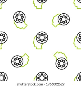 Line Human and virus icon isolated seamless pattern on white background. Corona virus 2019-nCoV. Bacteria and germs, cell cancer, microbe, fungi.  Vector Illustration