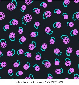 Line Human and virus icon isolated seamless pattern on black background. Corona virus 2019-nCoV. Bacteria and germs, cell cancer, microbe, fungi.  Vector Illustration