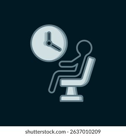 Line Human waiting in airport terminal icon isolated on black background. Flat filled outline style with shadow. Vector