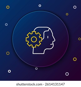 Line Humanoid robot icon isolated on blue background. Artificial intelligence, machine learning, cloud computing. Colorful outline concept. Vector