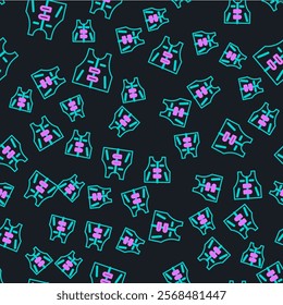 Line Hunting jacket icon isolated seamless pattern on black background. Hunting vest.  Vector