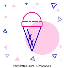 Line Ice cream in waffle cone icon isolated on white background. Sweet symbol. Colorful outline concept. Vector Illustration