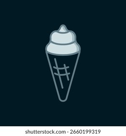 Line Ice cream in waffle cone icon isolated on black background. Sweet symbol. Flat filled outline style with shadow. Vector
