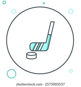 Line Ice hockey stick and puck icon isolated on white background. Colorful outline concept. Vector