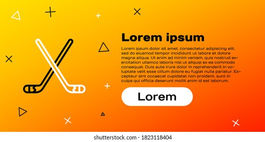 Line Ice hockey sticks icon isolated on yellow background. Colorful outline concept. Vector Illustration