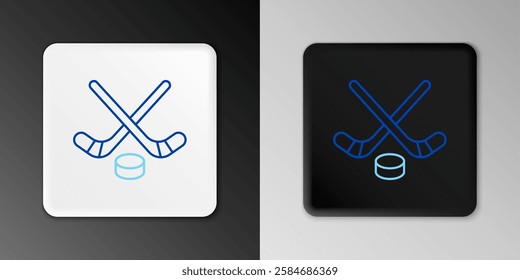 Line Ice hockey sticks and puck icon isolated on grey background. Game start. Colorful outline concept. Vector