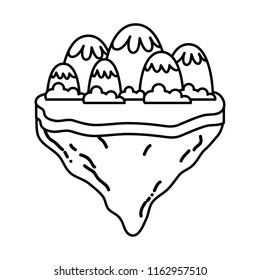 line ice mountains and bushes in the float island