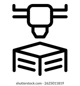 Line icon of a 3d printer creating a cube in a manufacturing process