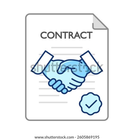 Line icon about contract. Editable stroke in blue colors. White background.