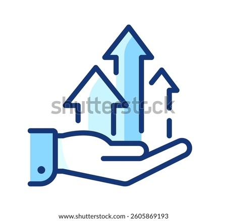 Line icon about hand holding growth business concept. Editable stroke in blue colors. White background.
