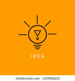 Line icon abstract lamp with rays, concept idea, imagination, creativity, brainstorming. Vector linear illustration