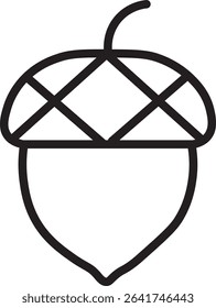 line icon of an acorn. Black and white outline vector perfect for autumn, nature, forest, or harvest-themed designs. Ideal for seasonal clipart, digital products, and Thanksgiving graphics.