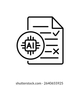 Line icon of AI essay grading with editable stroke for automated writing assessment systems