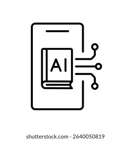 Line icon of AI in mobile learning apps with editable stroke used in smart education tools