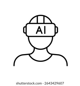 Ícone de linha de aprendizagem VR com IA com curso editável para educação digital imersiva