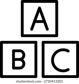 Ícone de linha de blocos alfabéticos que representam aprendizagem e reprodução