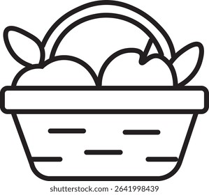 Line icon of apple basket isolated on white background.