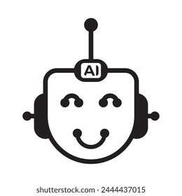 line icon artificial intelligence robot isolated on white background