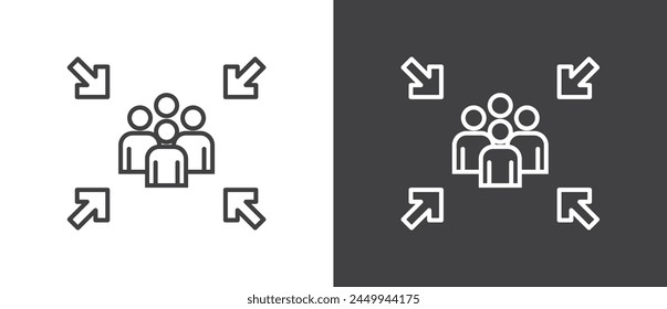 Icono de línea de signo de punto de reunión, ícono de punto de reunión, ícono de punto de reunión, ícono de evacuación de emergencia, Ilustración vectorial de signo de conjunto en fondo blanco y negro.