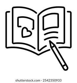 A line icon of baby book with pencil 