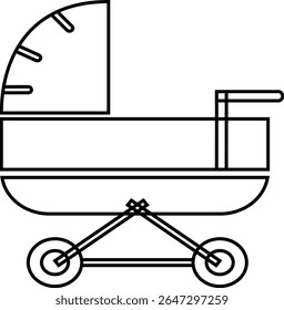 Line icon of a baby stroller conveys messages quickly and clearly across a variety of media, particularly in the context of service products for babies and families.