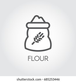 Line icon of bag with rye image full of flour. Ingredient for various recipes and product formulations. Vector symbol of harvest