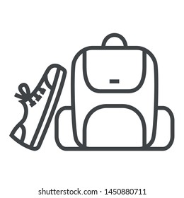 Line icon bag with shoes. Simple vector illustration with ability to change.