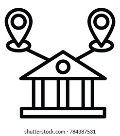 Line icon of Bank building with two other business locations