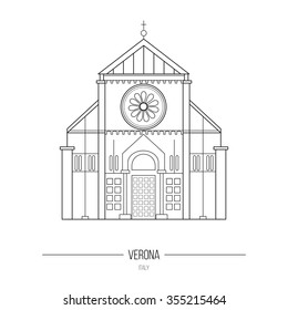 Line icon of "Basilica San Zeno Maggiore". Sight of Verona made in modern line style. Perfect for map, web or application.