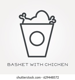 Line icon basket with chicken